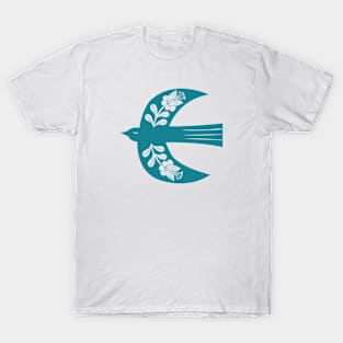 Large Folk Bird turquoise T-Shirt